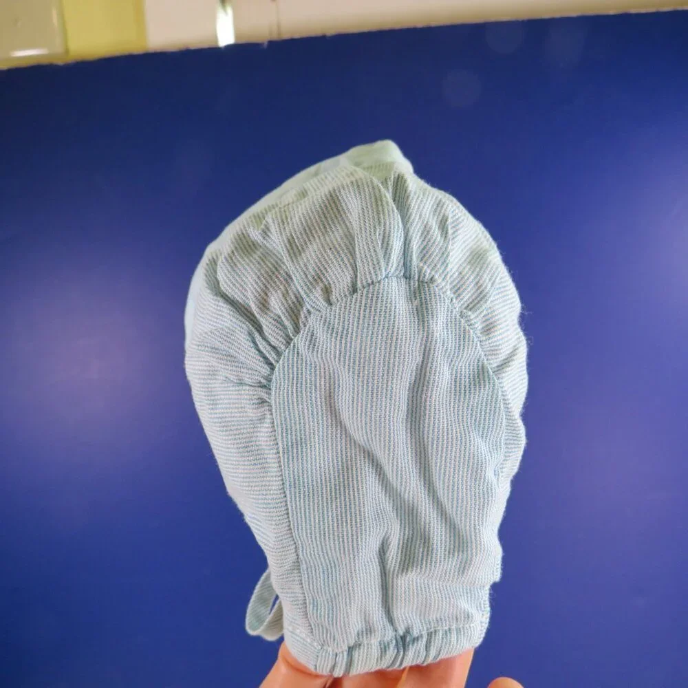 Baby Blue & White Bonnet Pin Stripe  with closed back & elastic neck 11